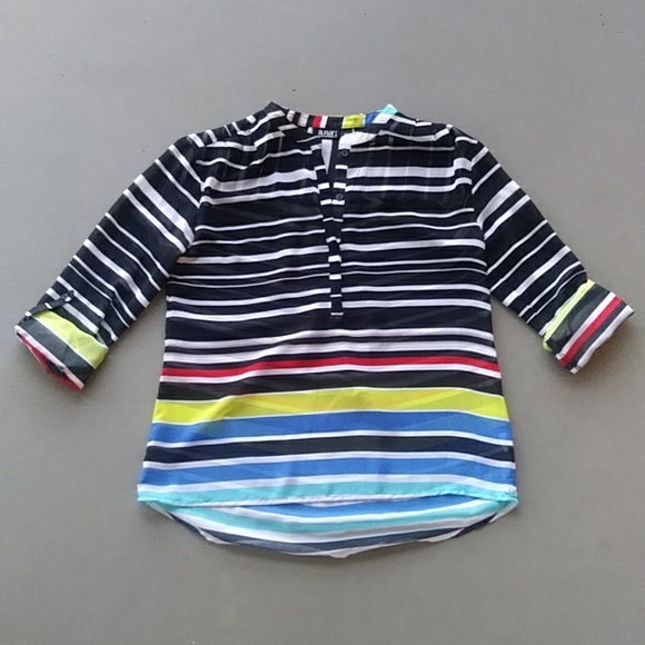 a.n.a Tops - a.n.a sheer roll tab sleeve striped blouse